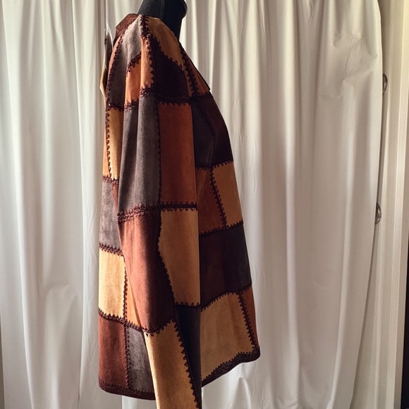 Denim & Co Womens Large Multicolor Leather Patchwork Jacket w/Crochet Seams - Picture 6 of 12